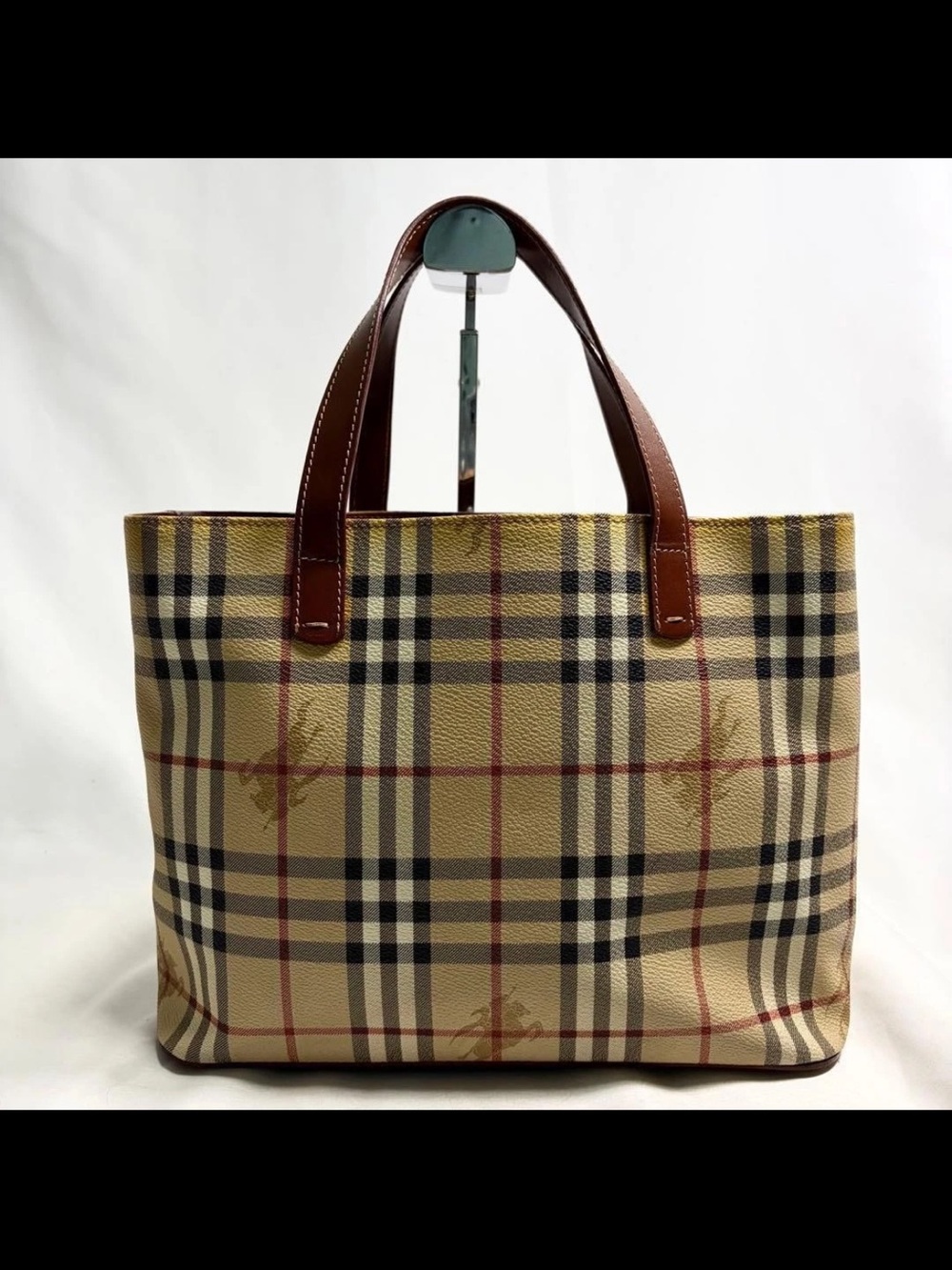Burberry Beige Check Tote with Brown Leather Handles - Picture 3 of 16